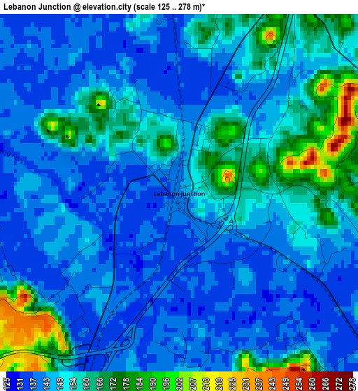 Lebanon Junction elevation map