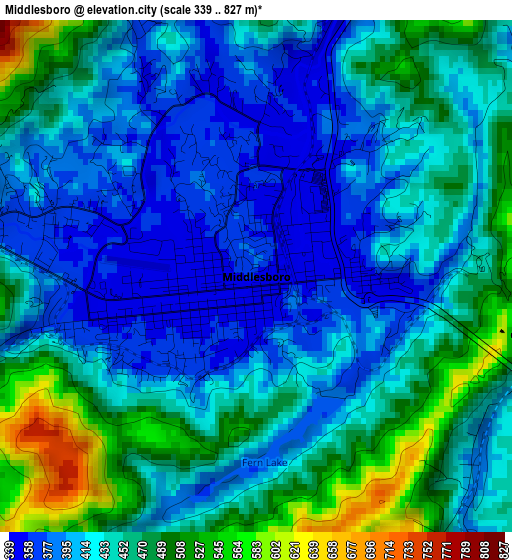 Middlesboro elevation map