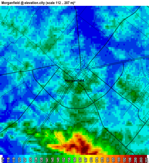 Morganfield elevation map