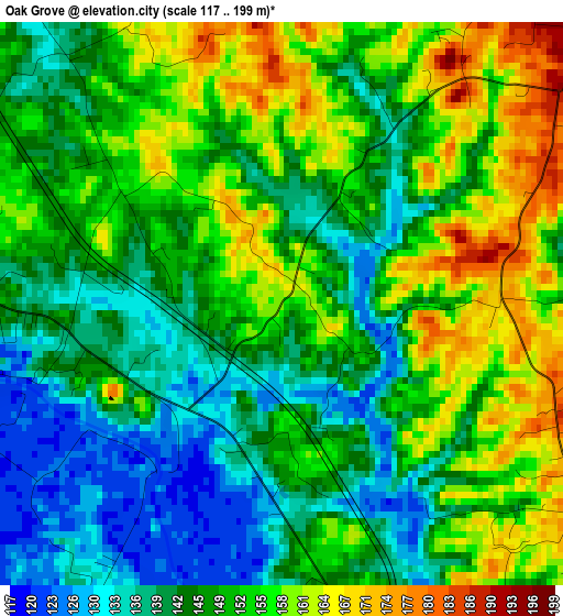 Oak Grove elevation map