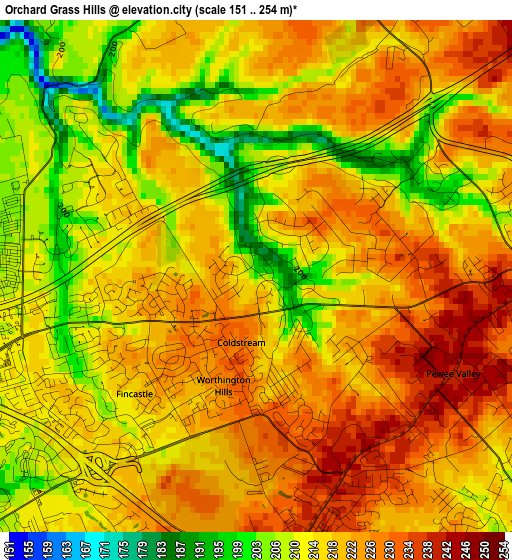 Orchard Grass Hills elevation map