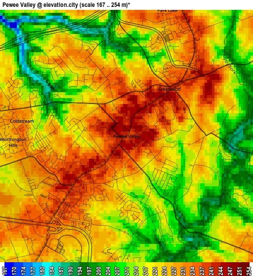 Pewee Valley elevation map