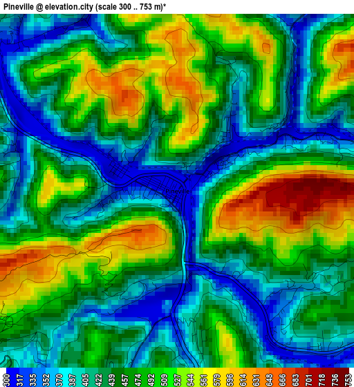 Pineville elevation map