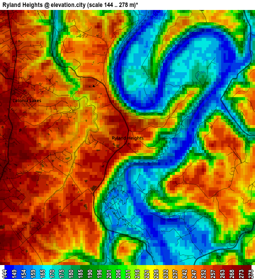 Ryland Heights elevation map