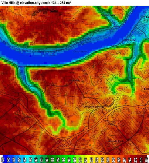 Villa Hills elevation map