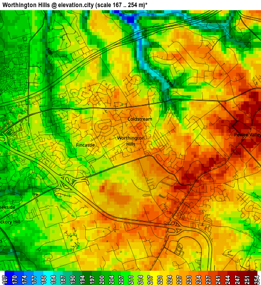 Worthington Hills elevation map