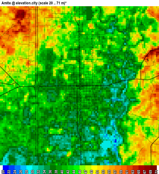 Amite elevation map