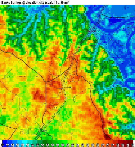 Banks Springs elevation map