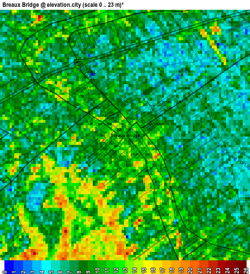 Breaux Bridge elevation map