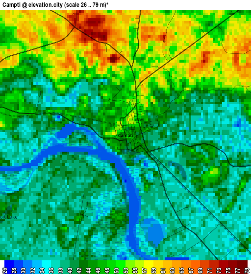 Campti elevation map