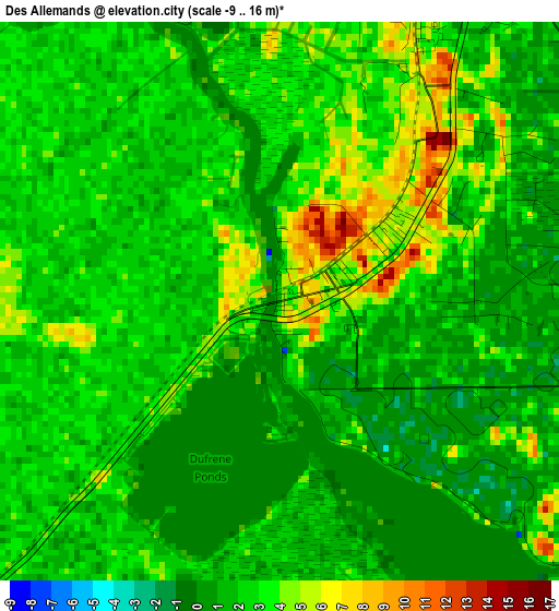 Des Allemands elevation map