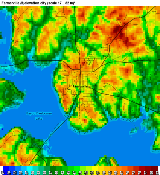 Farmerville elevation map