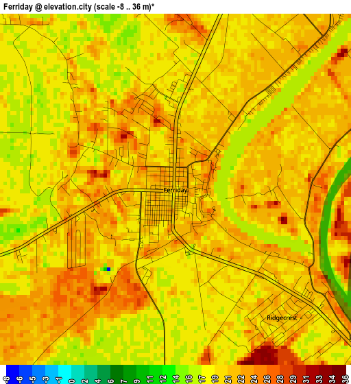 Ferriday elevation map