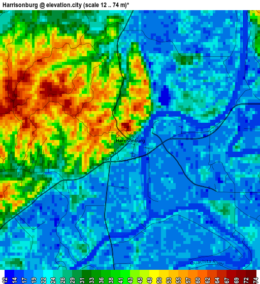 Harrisonburg elevation map