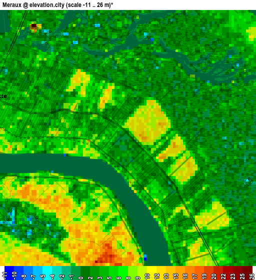 Meraux elevation map