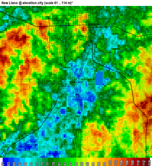 New Llano elevation map