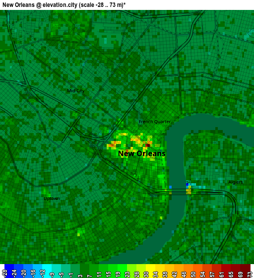 New Orleans elevation map