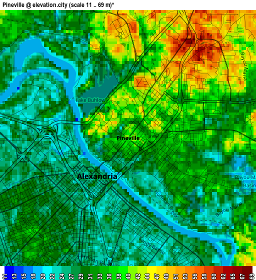 Pineville elevation map