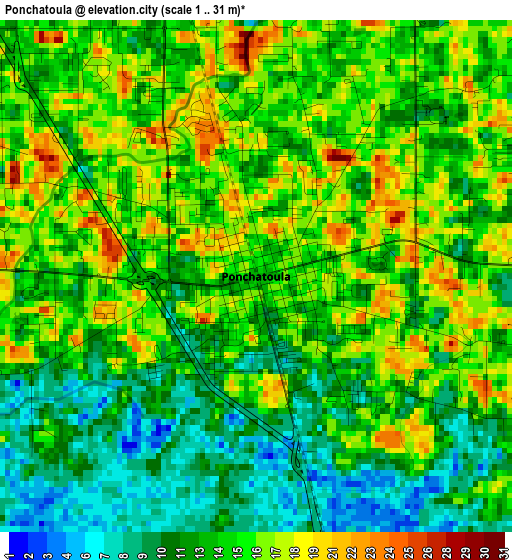 Ponchatoula elevation map