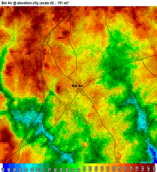 Bel Air elevation map