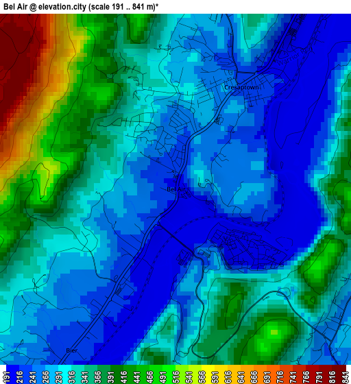 Bel Air elevation map