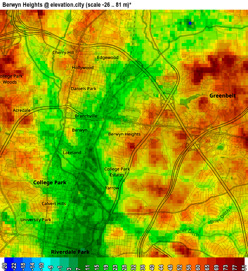 Berwyn Heights elevation map