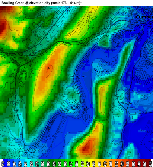 Bowling Green elevation map