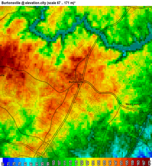 Burtonsville elevation map