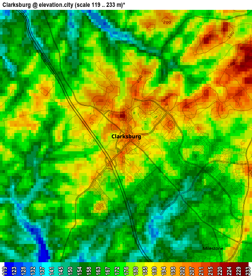 Clarksburg elevation map