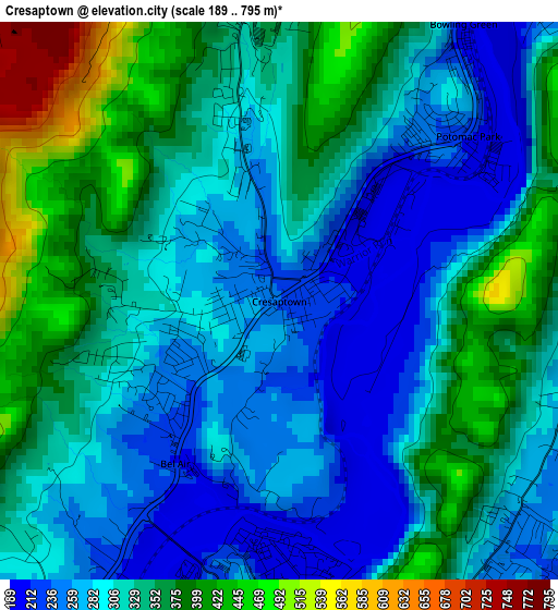 Cresaptown elevation map