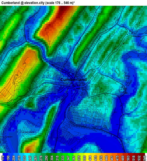 Cumberland elevation map