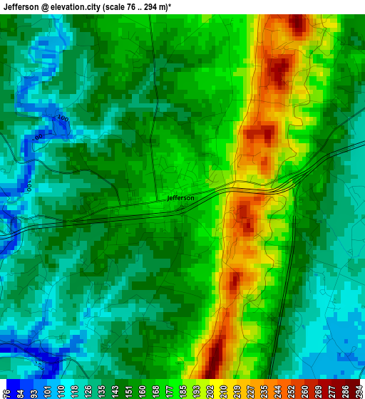 Jefferson elevation map