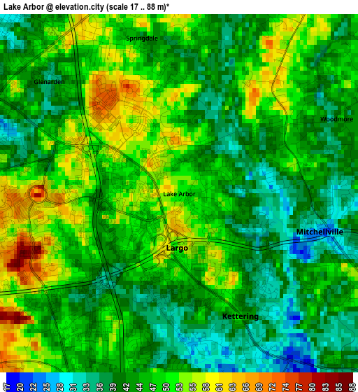 Lake Arbor elevation map