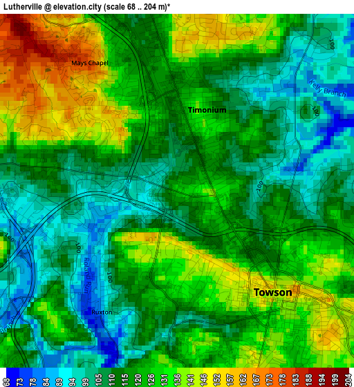 Lutherville elevation map