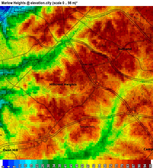 Marlow Heights elevation map