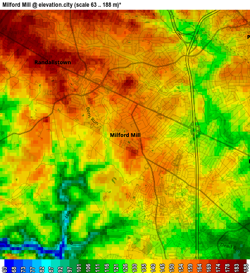 Milford Mill elevation map