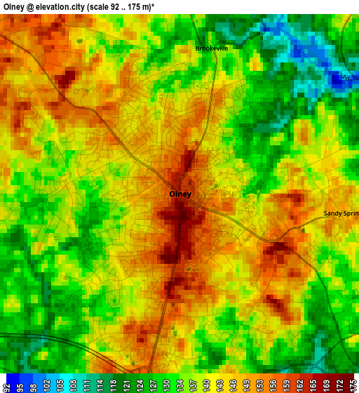 Olney elevation map