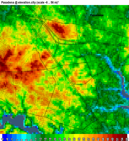 Pasadena elevation map