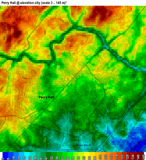 Perry Hall elevation map