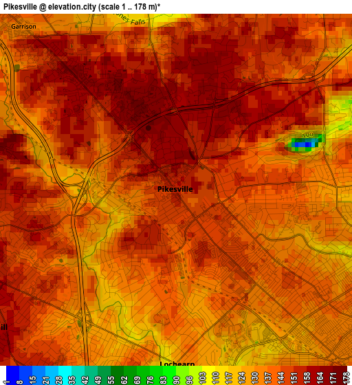 Pikesville elevation map