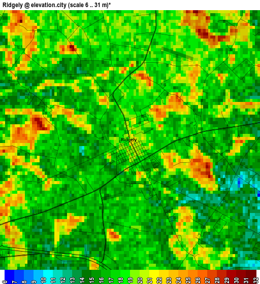 Ridgely elevation map