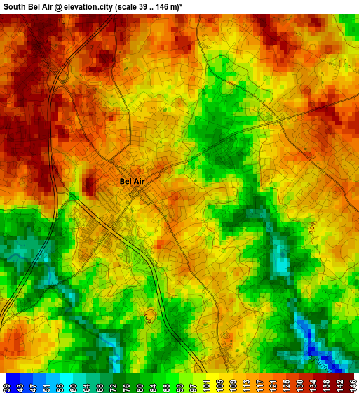 South Bel Air elevation map