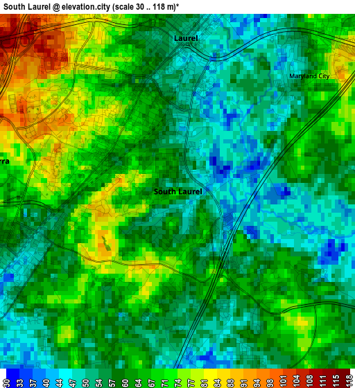 South Laurel elevation map