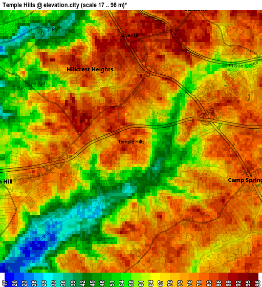 Temple Hills elevation map