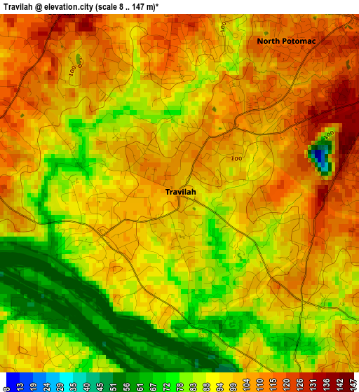 Travilah elevation map