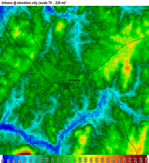 Urbana elevation map