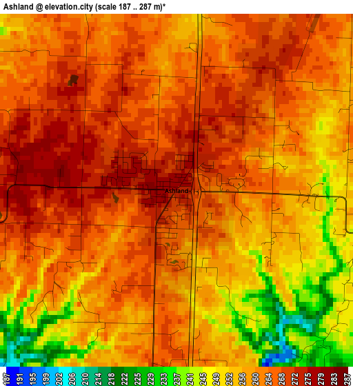 Ashland elevation map