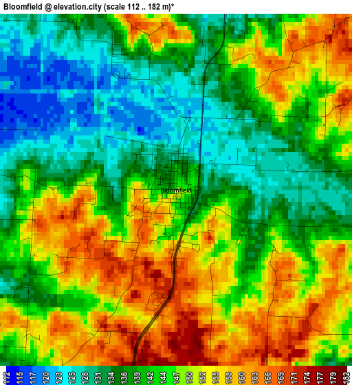 Bloomfield elevation map