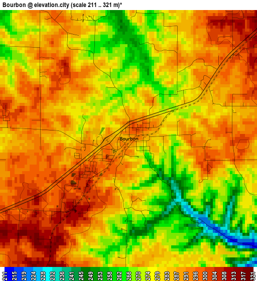 Bourbon elevation map