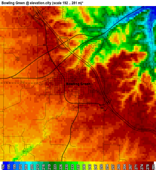 Bowling Green elevation map